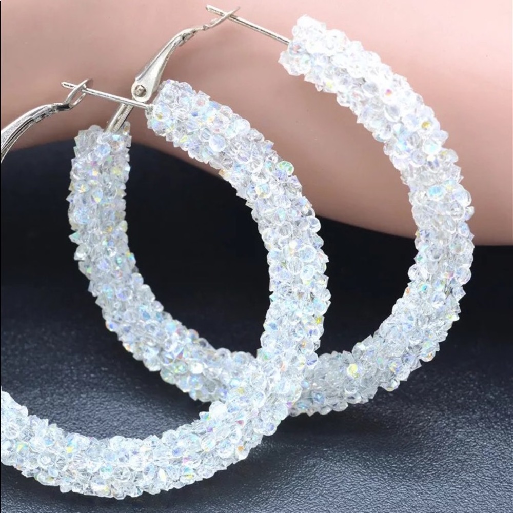 💥 White Rhinestone Hoops